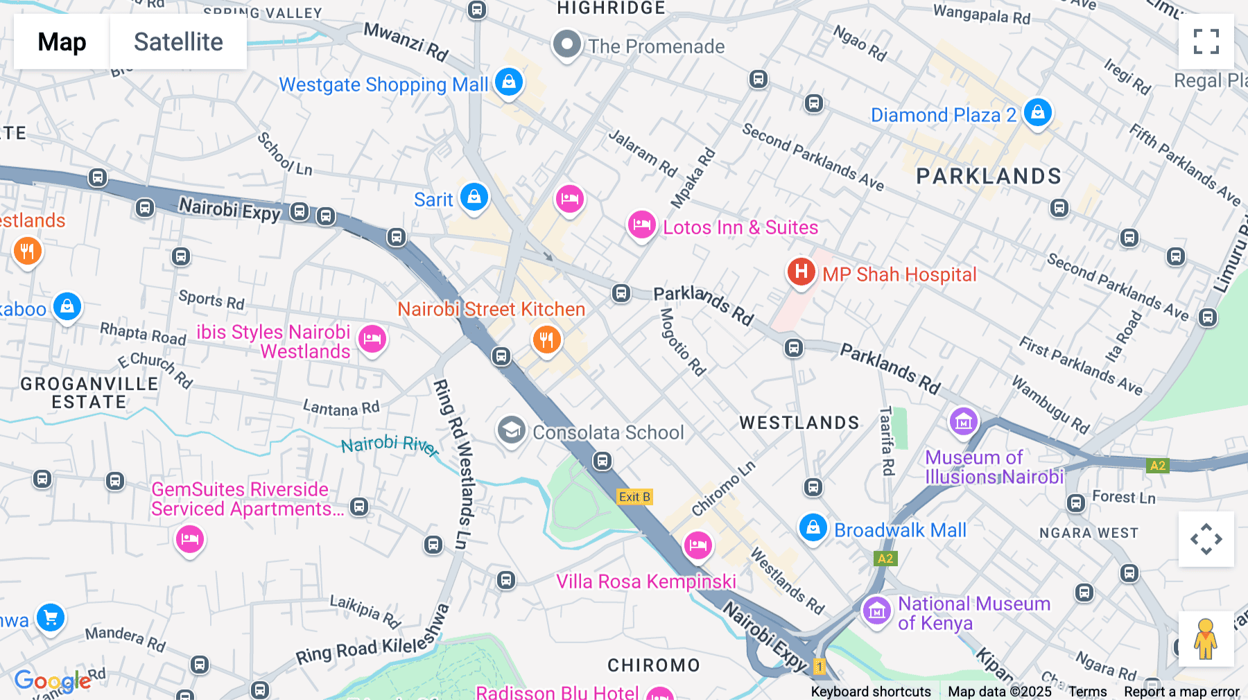 Click for interative map of Aly’s Center, 5 Muthithi Road, Muthithi/Mpaka Road Junction, Nairobi