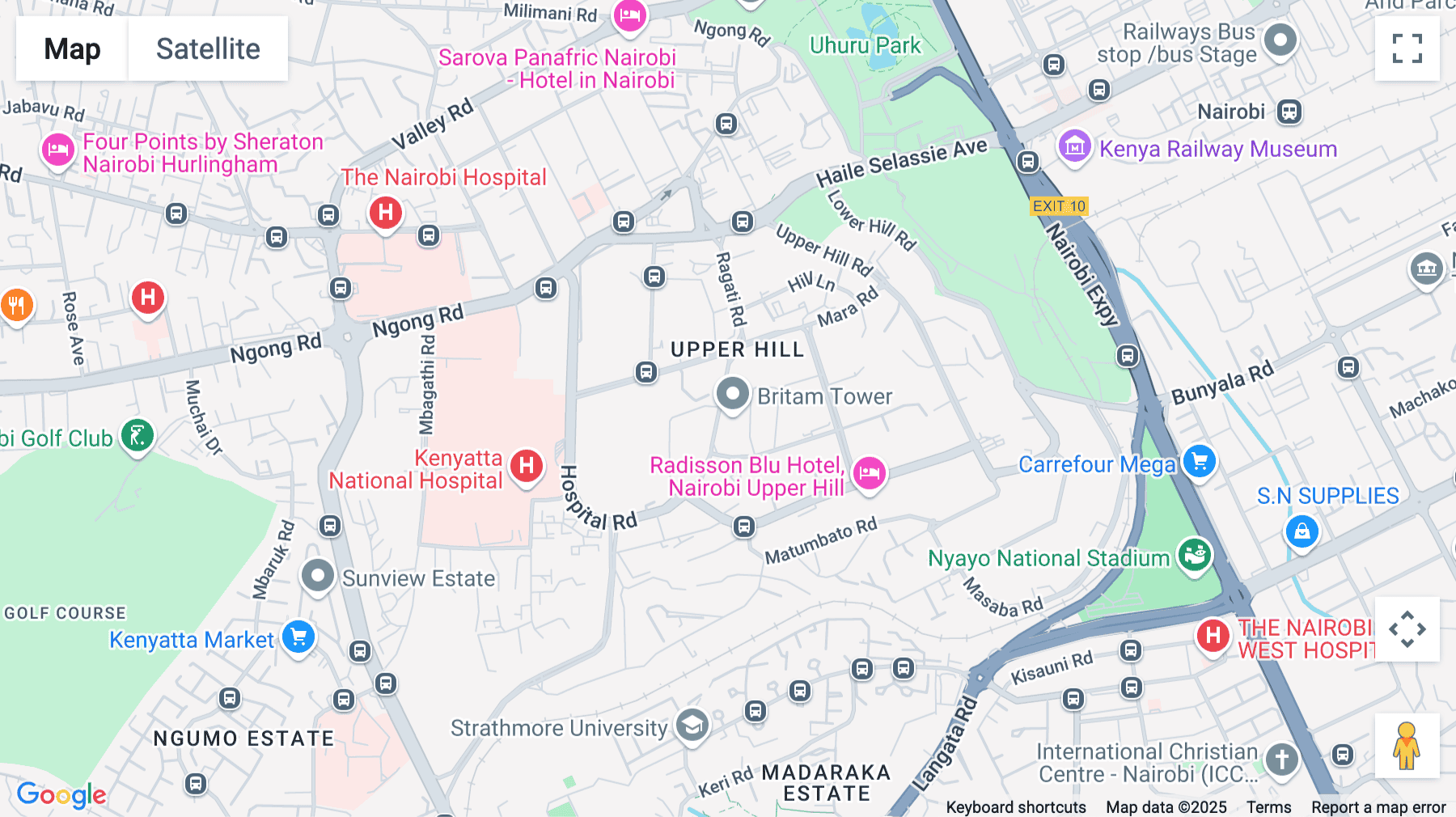 Click for interative map of Britam Towers, Cnr of Hospital and Kenya Roads, Upperhill, Nairobi