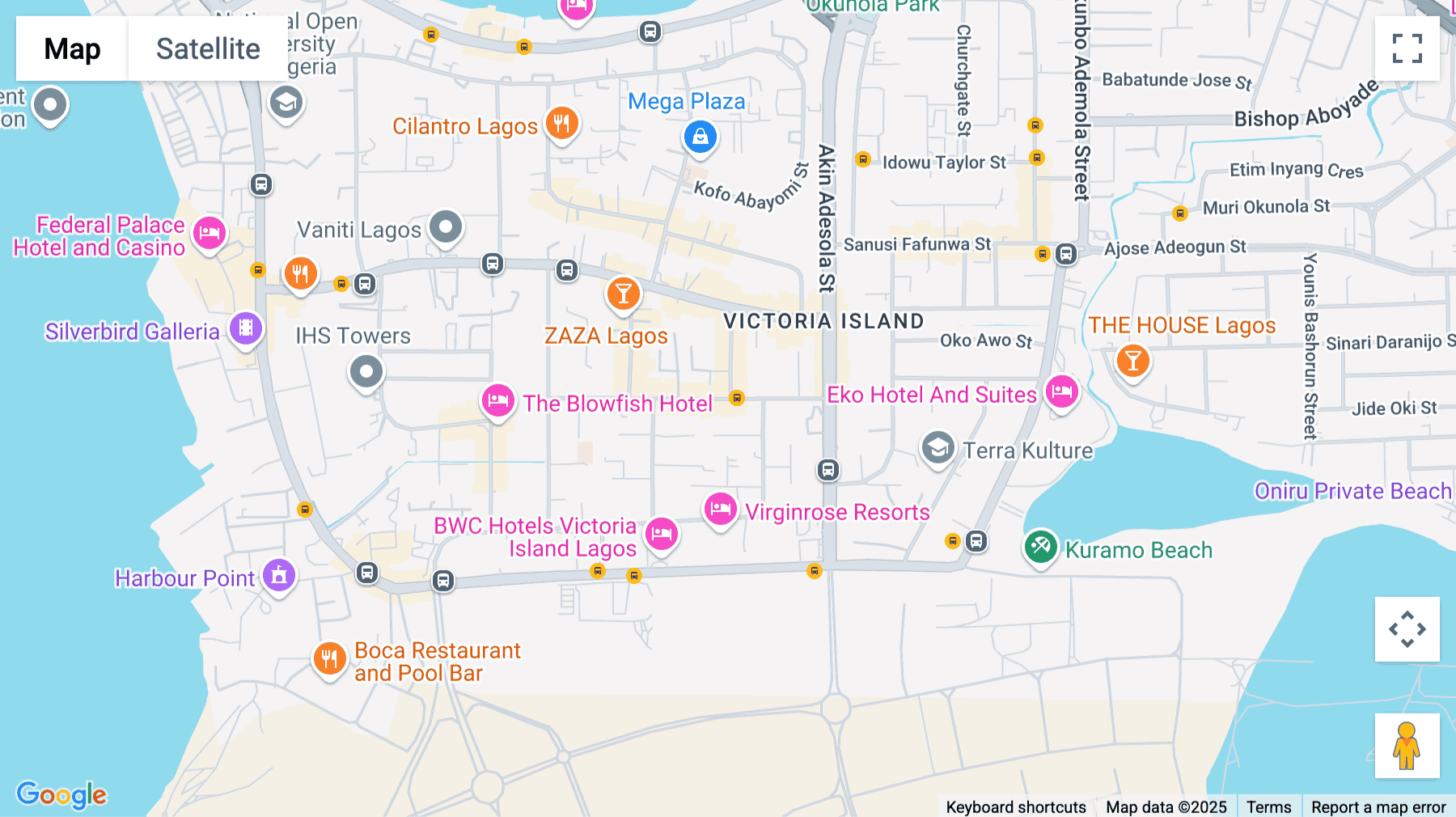 Click for interative map of 42, Saka Tinubu Street, Lagos