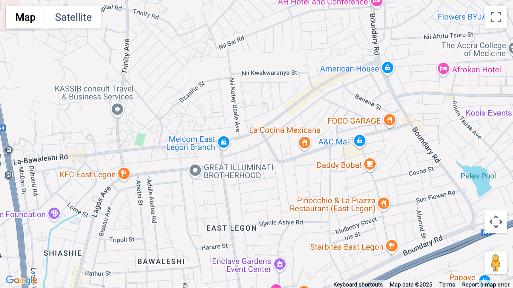 Click for interative map of Gateway Centers, East Legon, Pawpaw Street, Accra