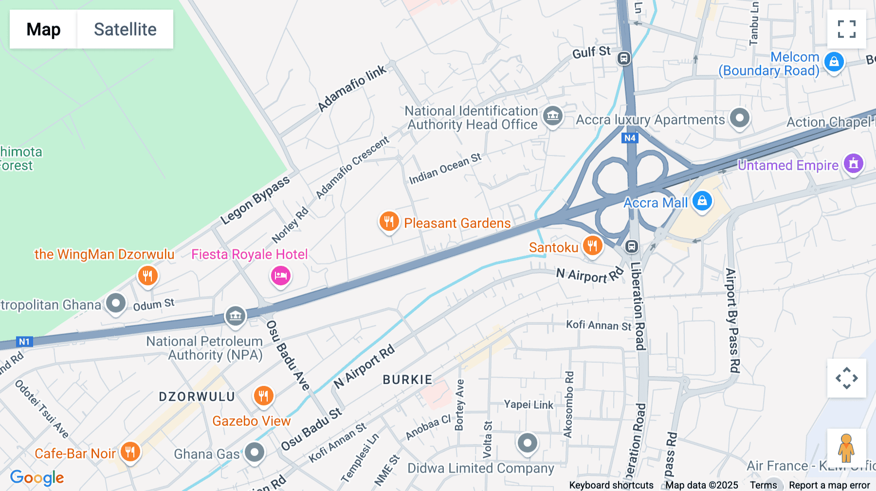 Click for interative map of North Dzorwulu, Airport Area, Accra, Accra