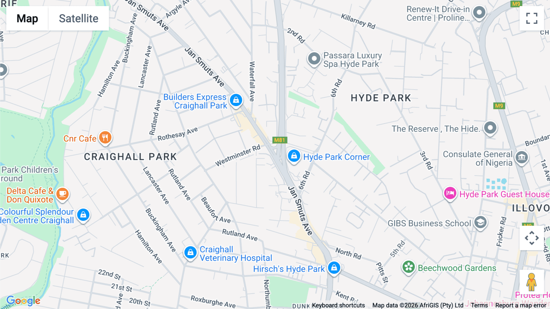 Click for interative map of Hyde Park Corner, Cnr Jan Smuts Avenue and William Nicol Drive, 6th Rd, Hyde Park, Johannesburg