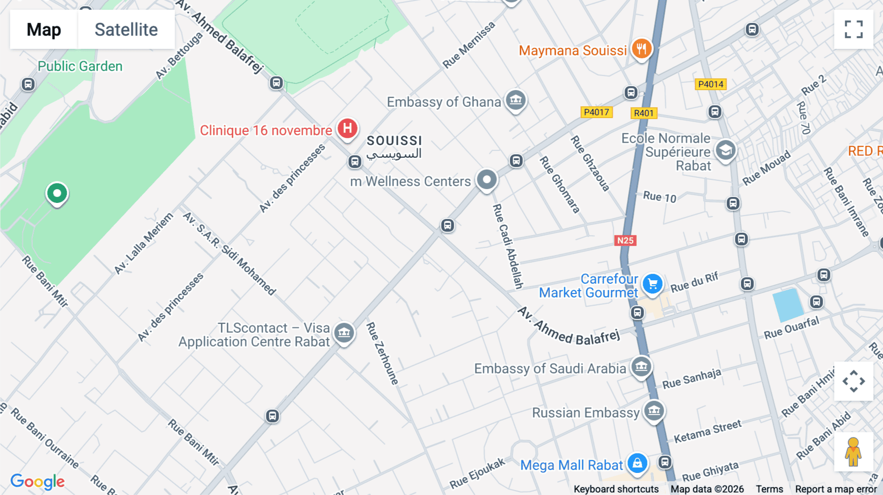 Click for interative map of 1 Avenue Ahmed Balafrej, Rabat