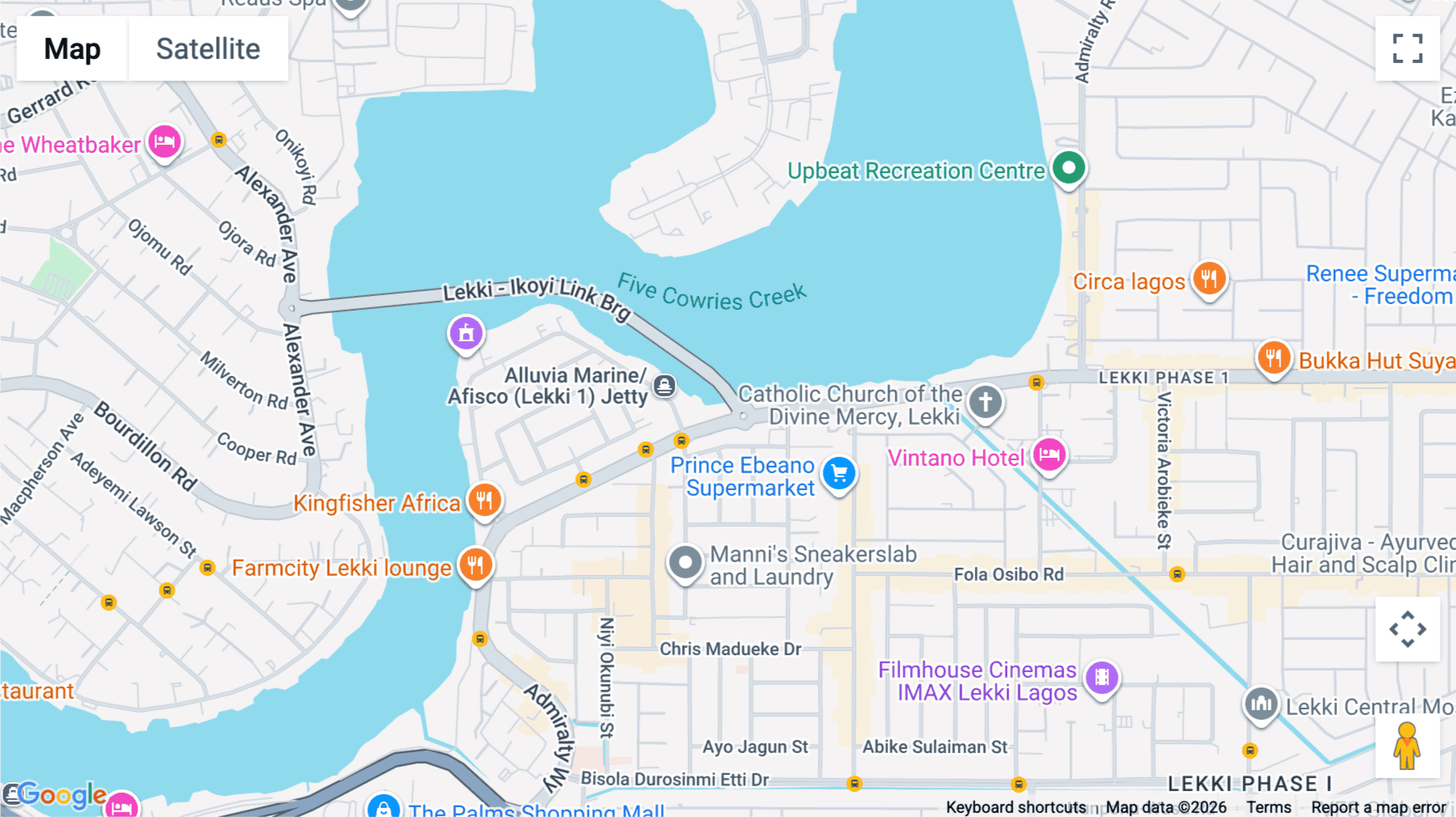 Click for interative map of 21, Admiralty Way, Lagos