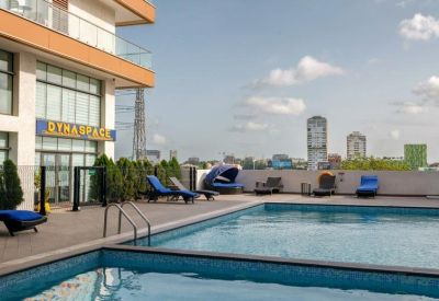 Rooftop swimming pool and lounge area at The Signature Apartments, Boundary Road, Accra, Ghana.