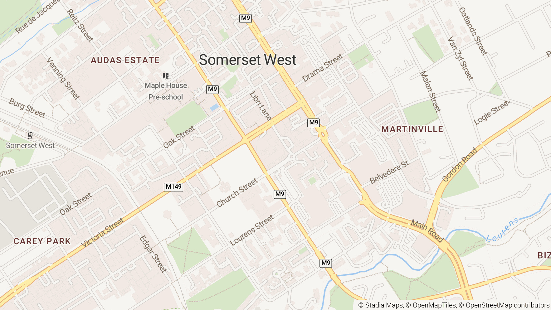 Map showing office location at 14 Church Street, Strand, Somerset West, South Africa