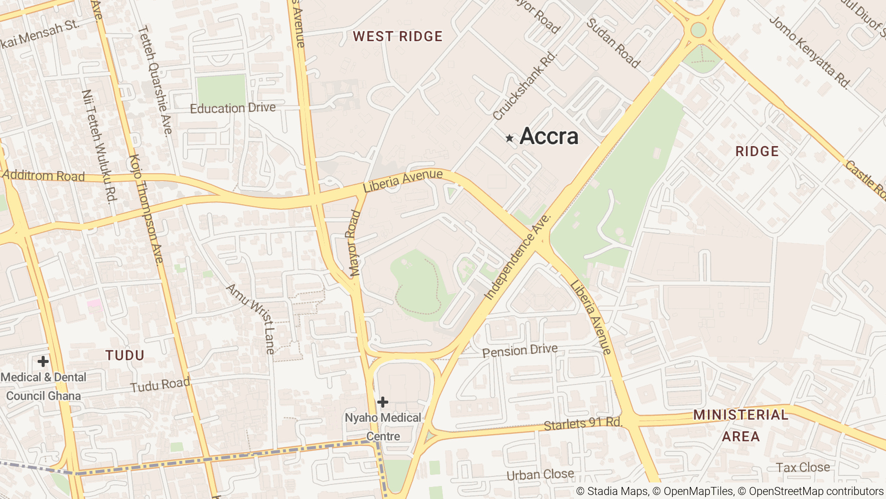 Map showing office location at Presidential Floor, Mövenpick Ambassador Hotel Accra, Independence Avenue, Ridge, Accra, Ghana