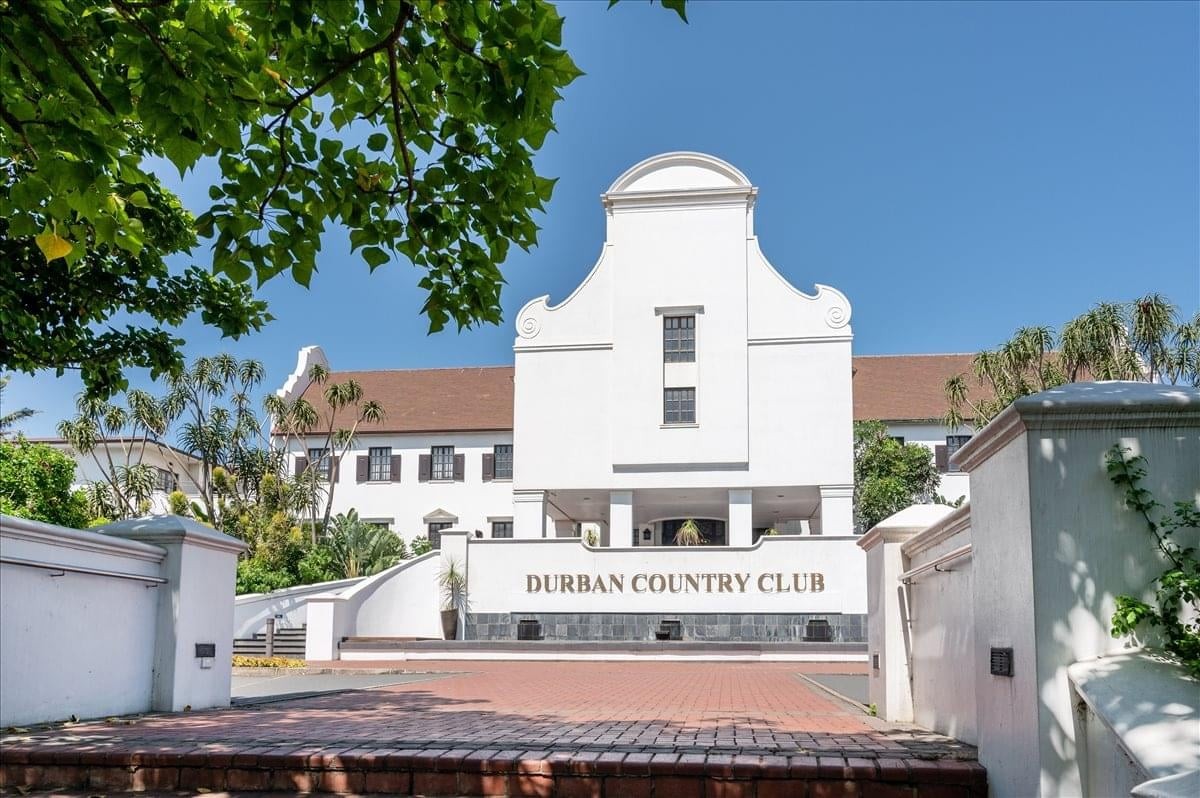 Exterior of the white Cape Dutch-style building at 101 Isaiah Ntshangase Road, Stamford Hill, Durban.
