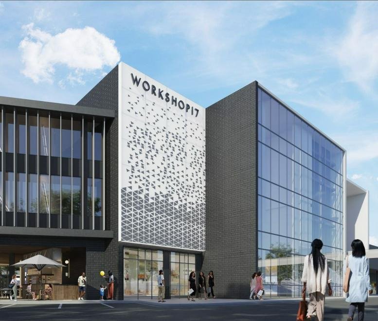 Exterior view of the modern Workshop17 building at Ballito Junction Regional Mall.