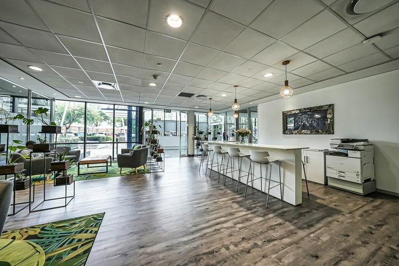 Spacious reception and breakout area at Woodmead North Office Park, 54 Maxwell Road, Block B.