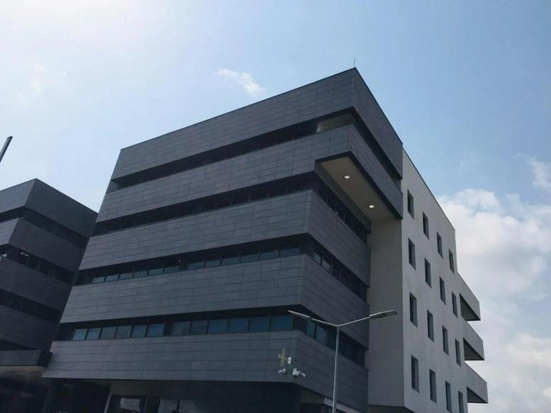 Exterior view of the modern geometric facade at 35 Patrice Lumumba Street, Accra.
