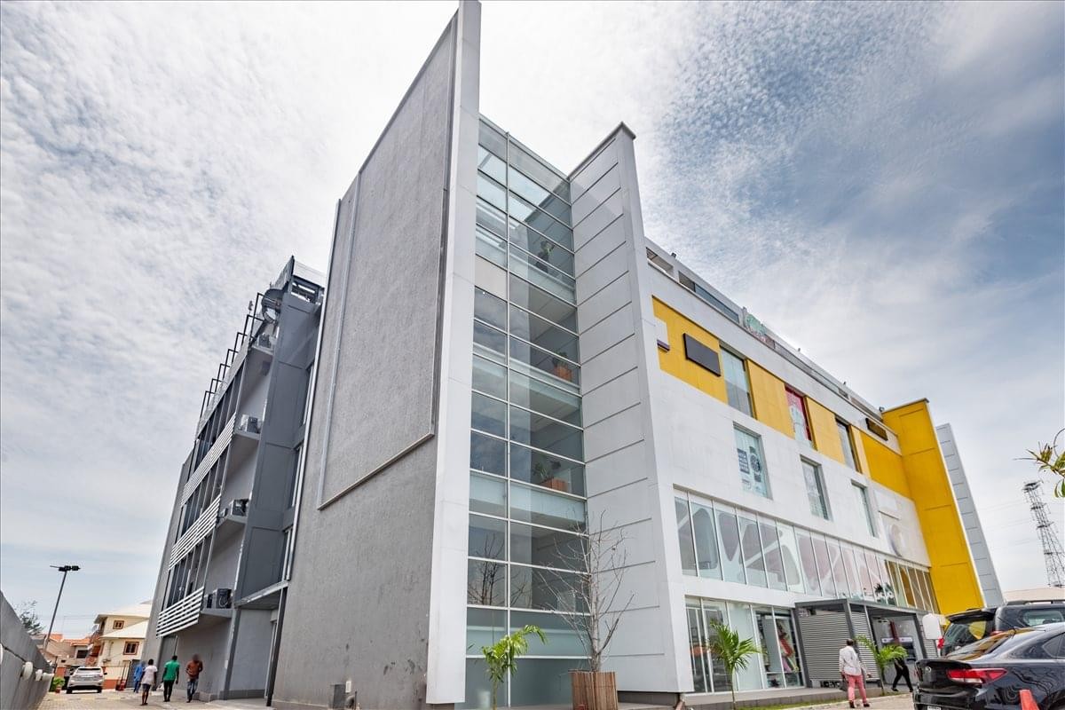 Exterior view of the modern glass and white facade at Block 10, Plot 2 & 3 Admiralty Way.