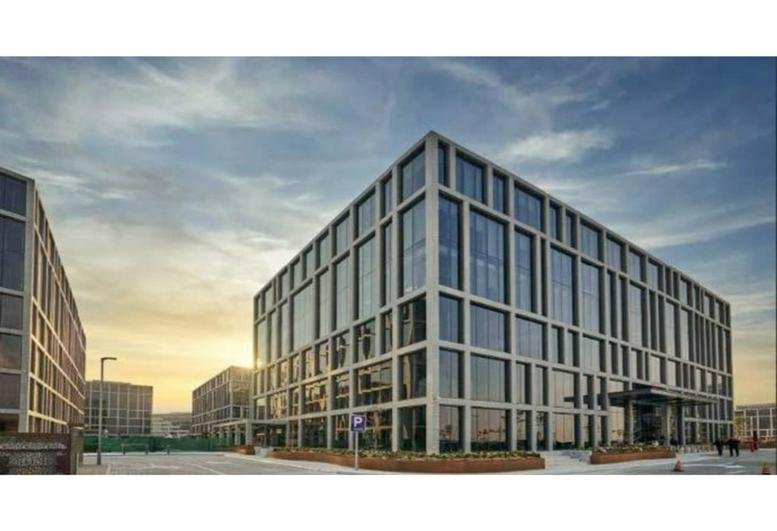 Exterior view of the modern grid-facade building at Cairo Festival City, New Cairo, Egypt.